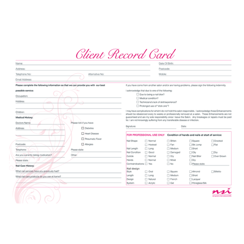 Nsi Client Record Cards 50Pack